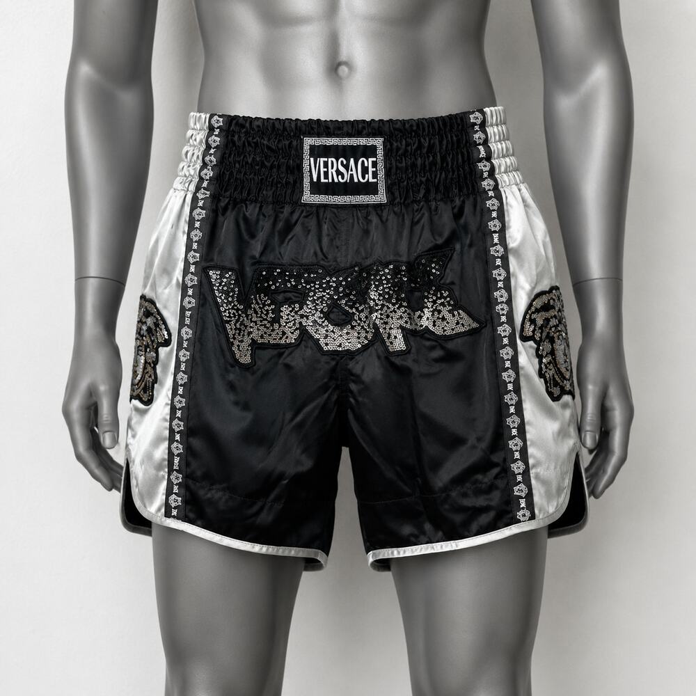 Versace Muay Thai Boxing Shorts Black & Silver Sequin 48 / M